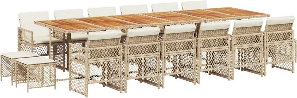 3210832 vidaXL Градински комплект с възглавници 17 части бежов полиратан