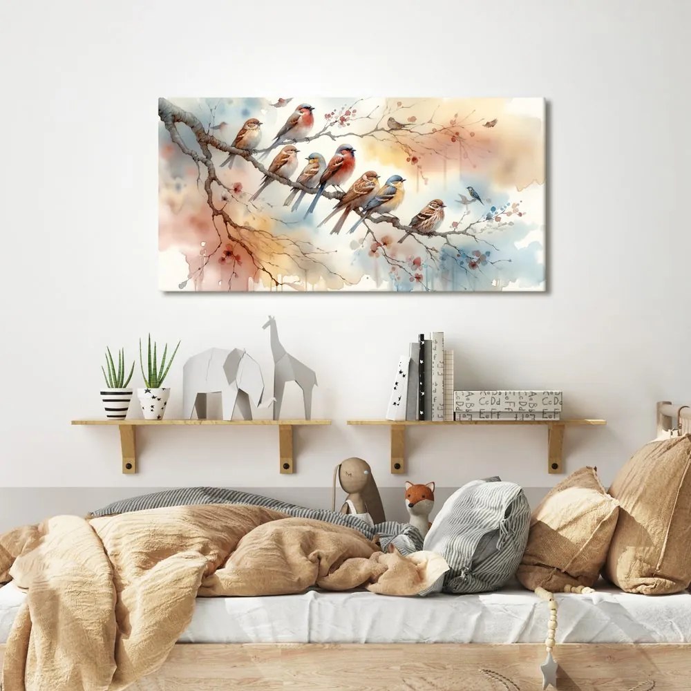 Картина на платно – Цветни птичета на клонче