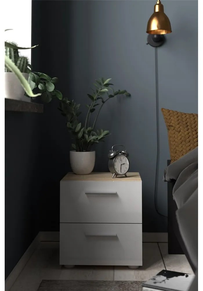 Бяло нощно шкафче в дъбов декор Pepe - Tvilum