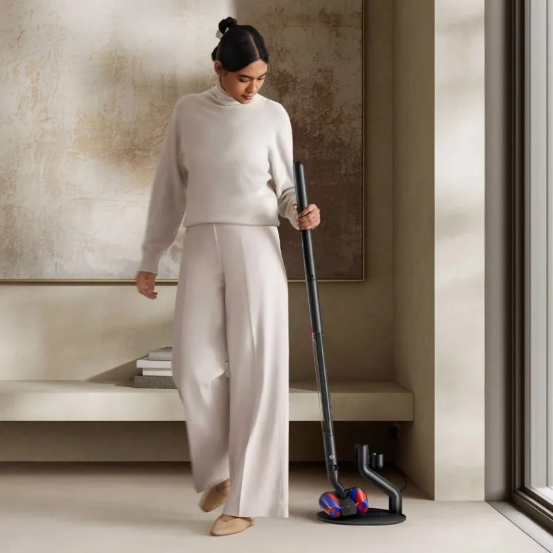 Вертикална прахосмукачка Dyson PencilVac Fluffycones 492689-01, 55 AW, 30 мин, 80 мл, 140000 Hyperdymium™, Ултратънък дизайн, LED осветление, Черен