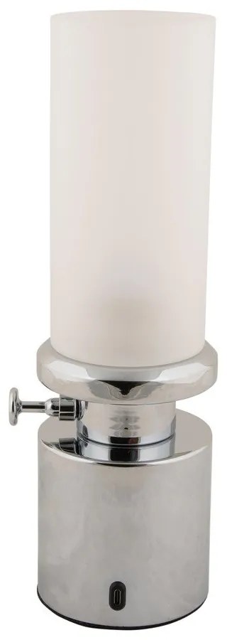 LED затъмняваща се настолна лампа в сребристо с метален и стъклен абажур (височина 29,5 cm) Camp – Leitmotiv