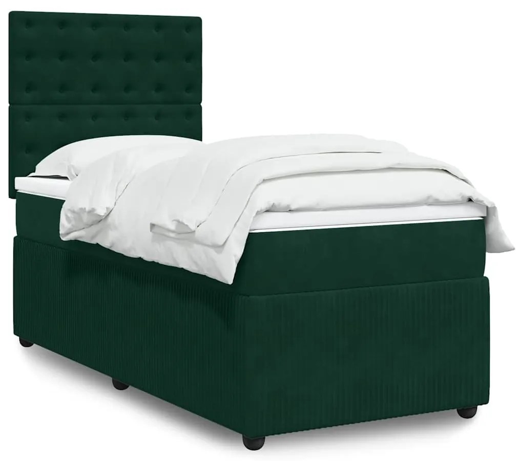 3292205 vidaXL Боксспринг легло с матрак, тъмнозелено, 80x200 см, кадифе