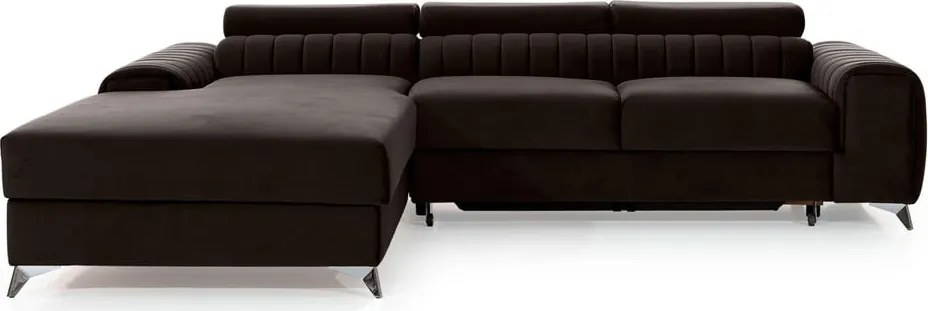 Тъмнокафяв кадифен разтегателен ъглов диван с място за съхранение (ляв ъгъл) Grayson – ELTAP