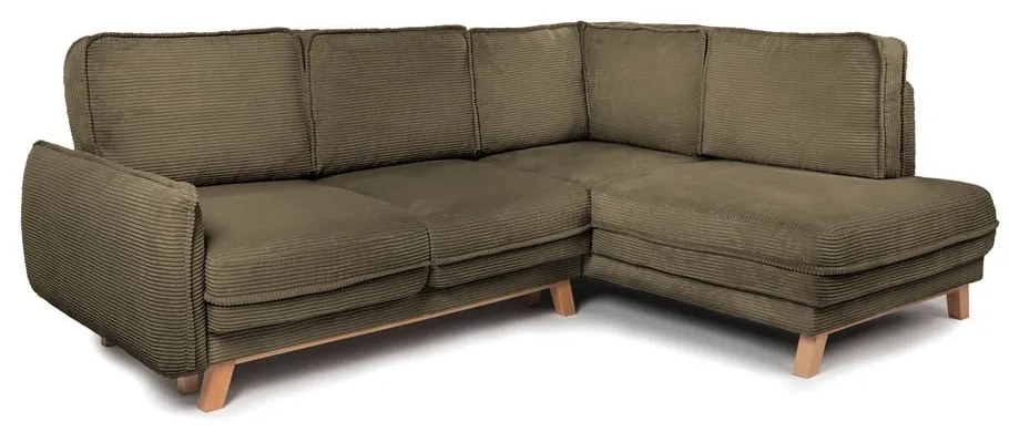 Зелен сгъваем ъглов диван от рипсено кадифе (десен ъгъл) Tori – Bonami Selection