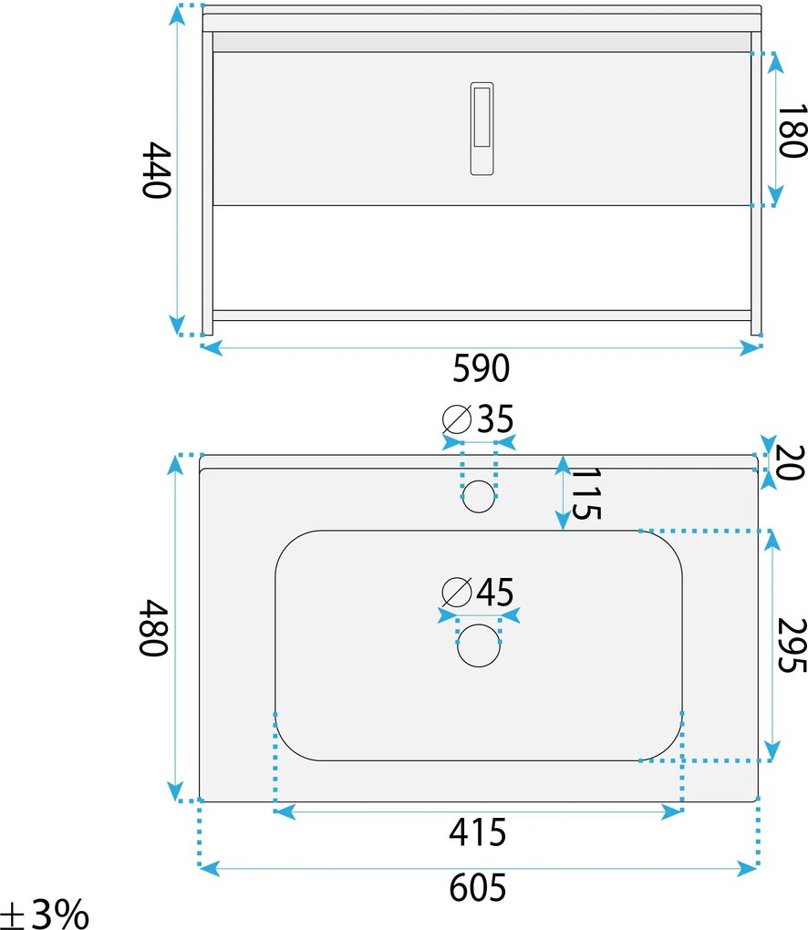 Комплект мебели за баня с мивка Toledo 60cm Grey