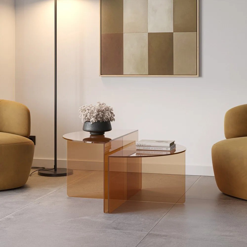 Кафяви стъклени кръгли масички за кафе в комплект 2 бр. ø 80 cm Velta – MOME