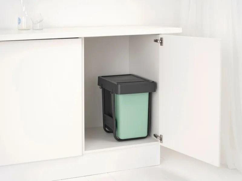 Кош за разделно събиране на боклук Brabantia Sort&Go 1008862, 2x15 л, Вътрешен монтаж с телескопична рамка, Сив/зелен