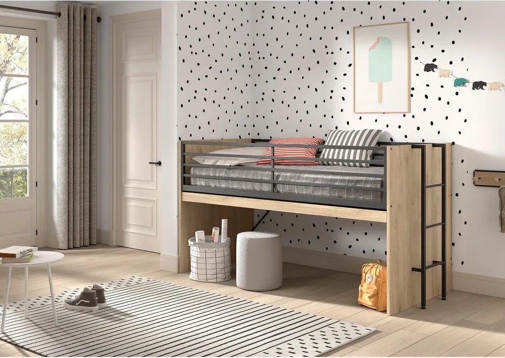 Повдигнато детско легло с включена подматрачна рамка в естествен цвят 90x200 cm Sam – Vipack