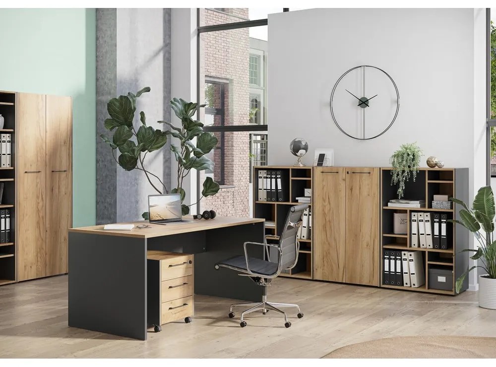 Допълнителни рафтове в комплект 5 бр. от декор от дъб в антрацитен и естествен цвят Podium – Germania