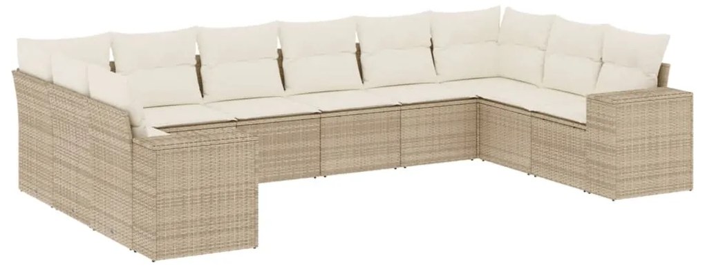 3255405 vidaXL Градински диван с възглавници, 10 части, бежов полиратан