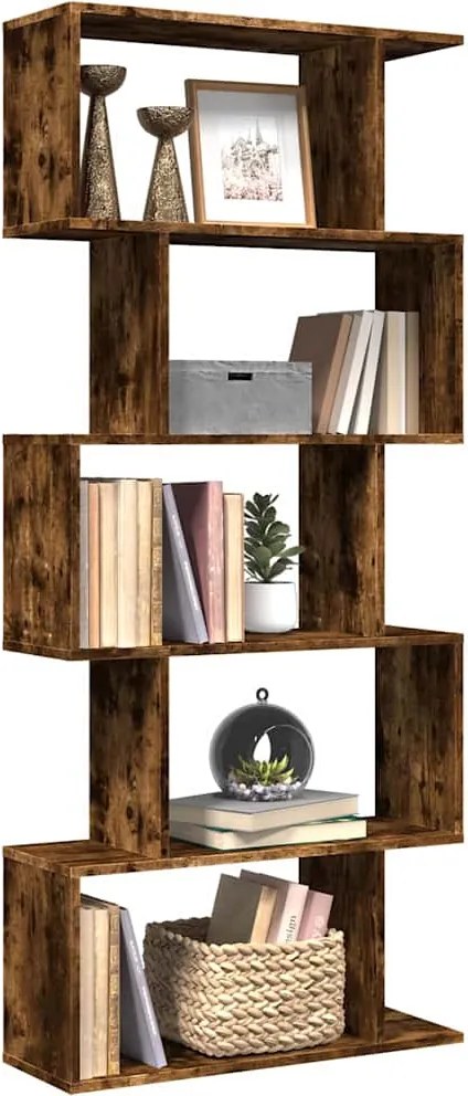 858097 vidaXL Разделител за стая / библиотека 5 нива опушен дъб 70x24x161 см