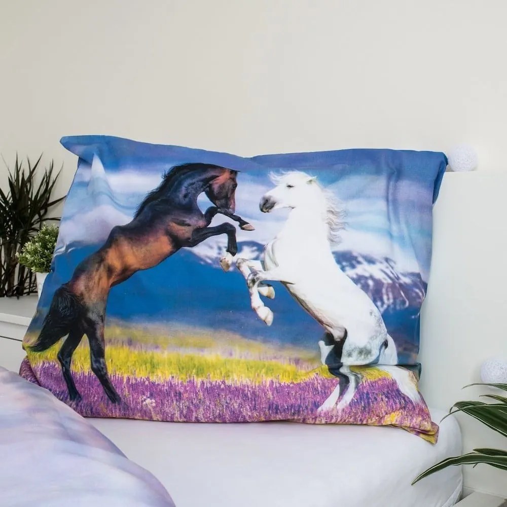 Единично памучно детско спално бельо 140x200 cm Horse "Meadow" – Jerry Fabrics