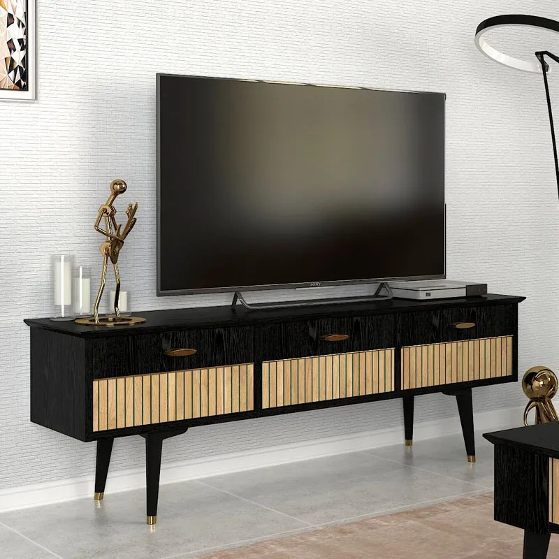 Маса за телевизор Bolea от меламин в модерен черен цвят 150x35x49.7см.