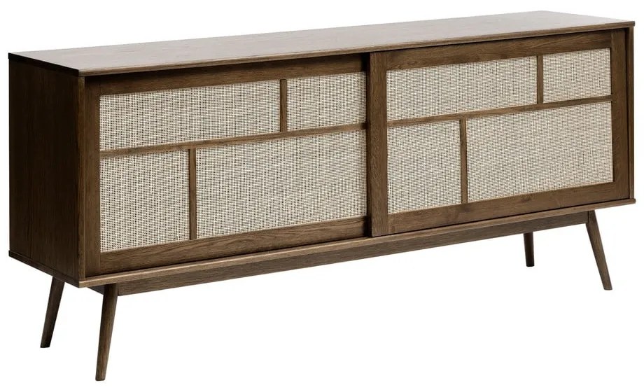 Тъмнокафяв нисък скрин от декор от дъб с плъзгащи се врати 180x80 cm Barrali – Unique Furniture