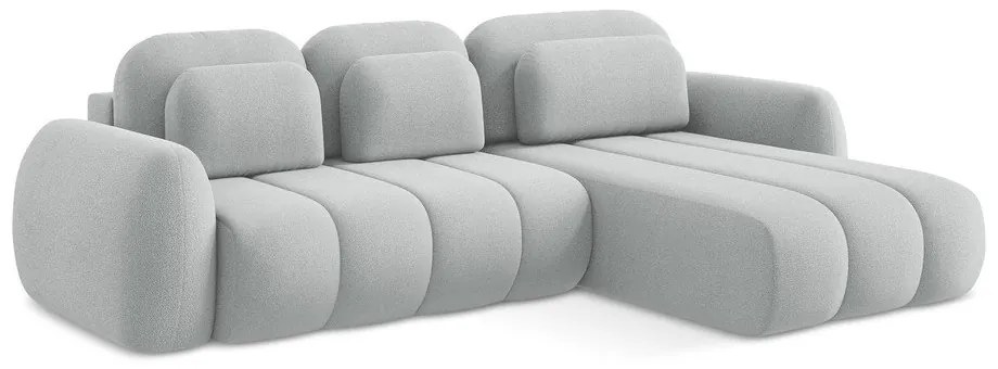 Светлосив разтегателен ъглов диван с място за съхранение от букле (десен ъгъл) Pele – Makamii