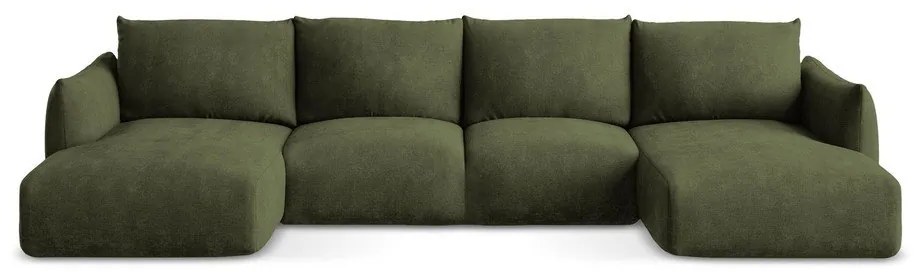 Зелен шенилов сгъваем ъглов диван (U форма) Leila – Makamii
