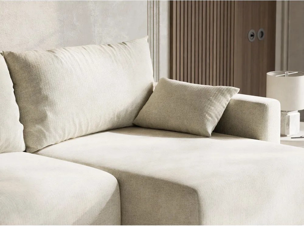 Кремав шенилов сгъваем/с място за съхранение ъглов диван (десен ъгъл) Leon – Maison de Rêve