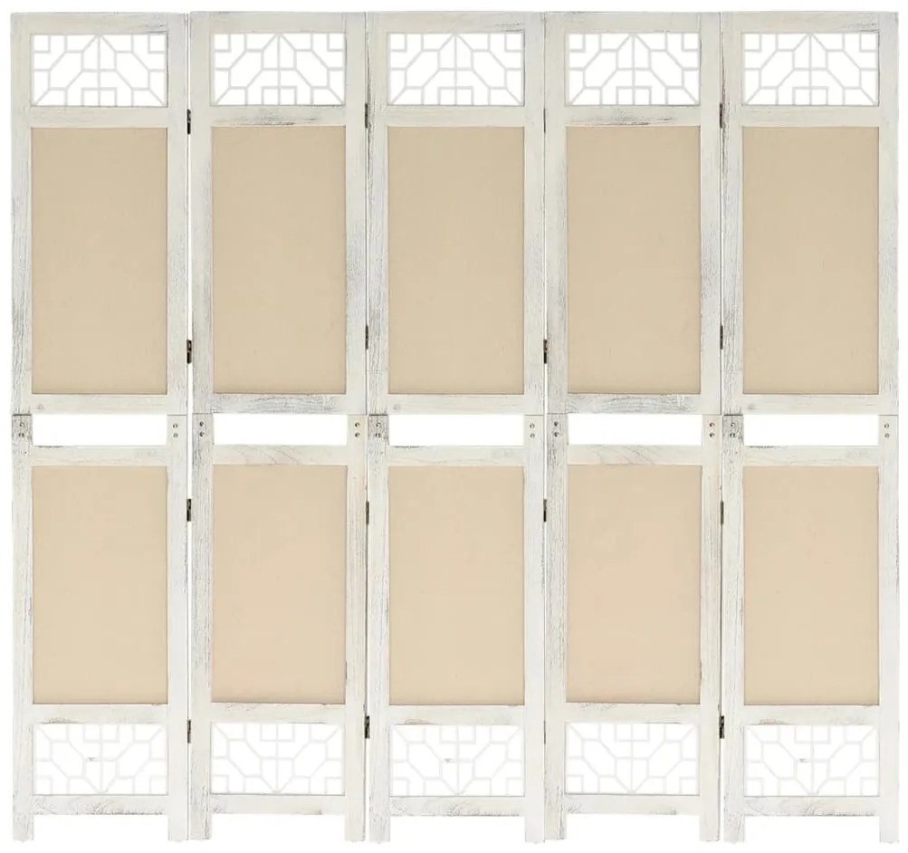 338560 vidaXL Параван за стая, 5 панела, кремав, 175x165 cм, текстил