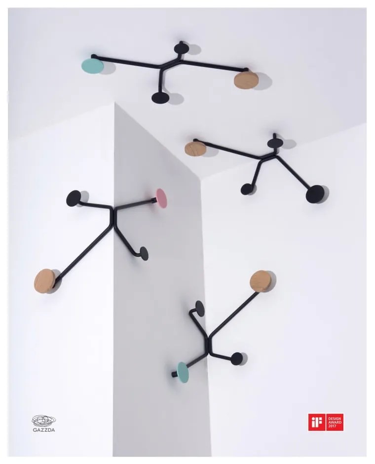 Черна стенна закачалка за външен ъгъл с розов детайл Hook - Gazzda