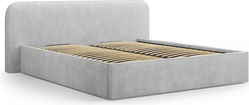 Светлосиво двойно тапицирано легло с място за съхранение с включена подматрачна рамка 140x200 cm Elizabeth – Micadoni