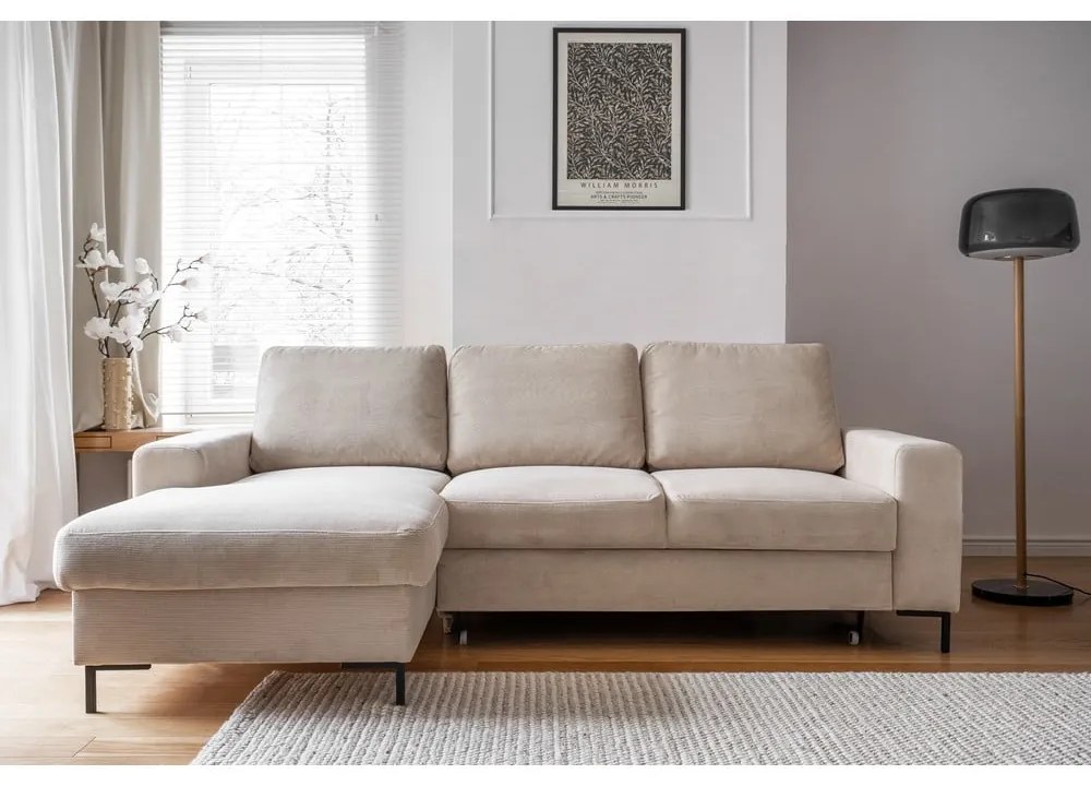 Бежов разтегателен ъглов диван от рипсено кадифе (ляв ъгъл) Lofty Lilly – Miuform