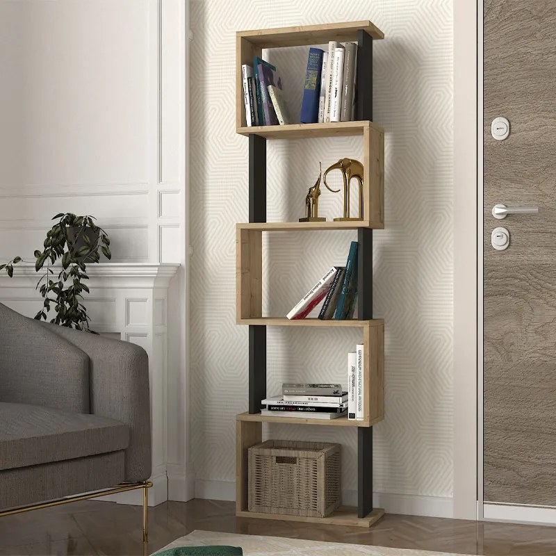 Меламинови рафтове Alvina в сапфирен дъб - антрацит 45x19.6x158.8см.