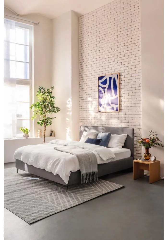 Сиво тапицирано двойно легло с матрак с решетка 180x200 cm Noira Slim - Bonami Selection