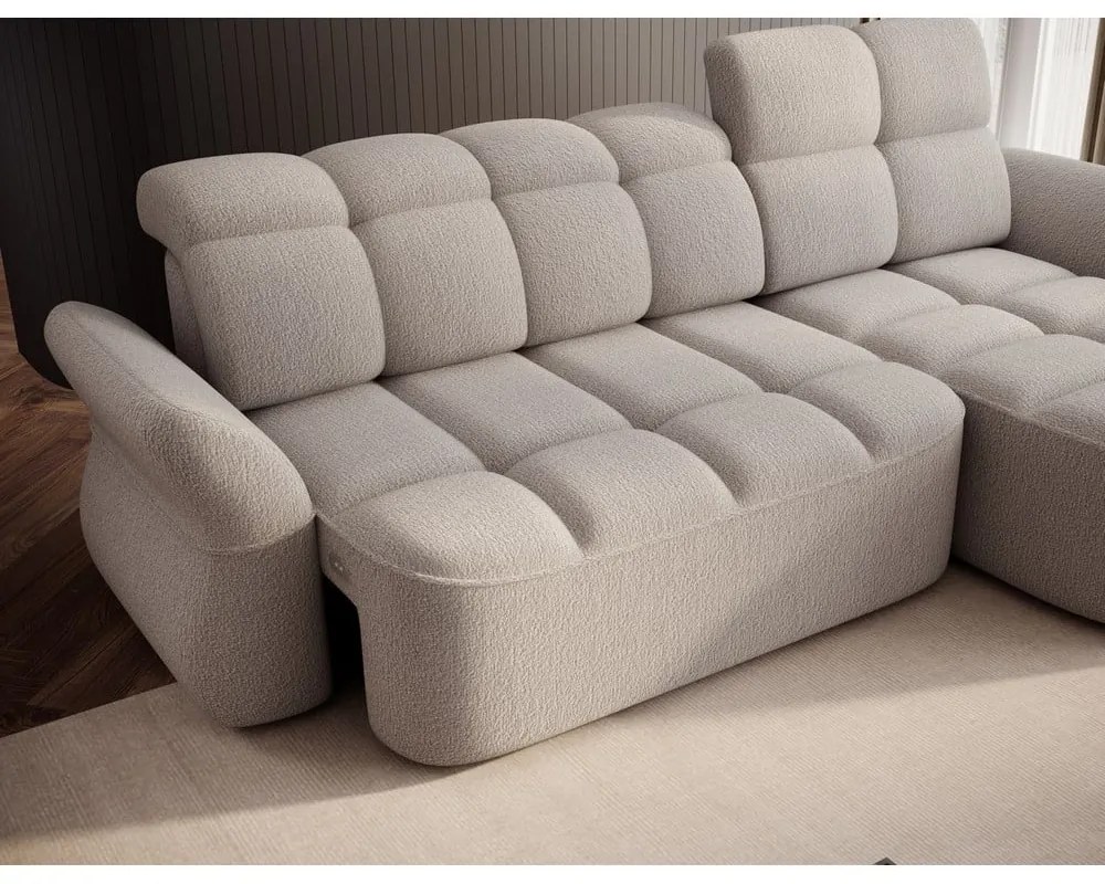 Бежов сгъваем/с място за съхранение ъглов диван от прежда с примки от букле (десен ъгъл) Beneth – ELTAP