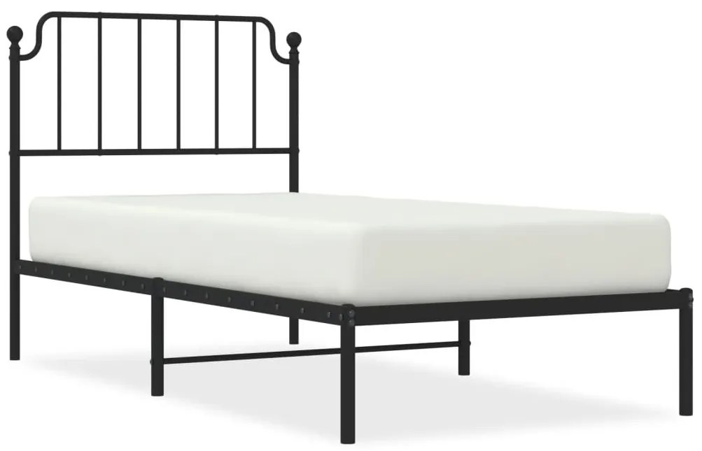 373880 vidaXL Метална рамка за легло с горна табла, черна, 90x200 см