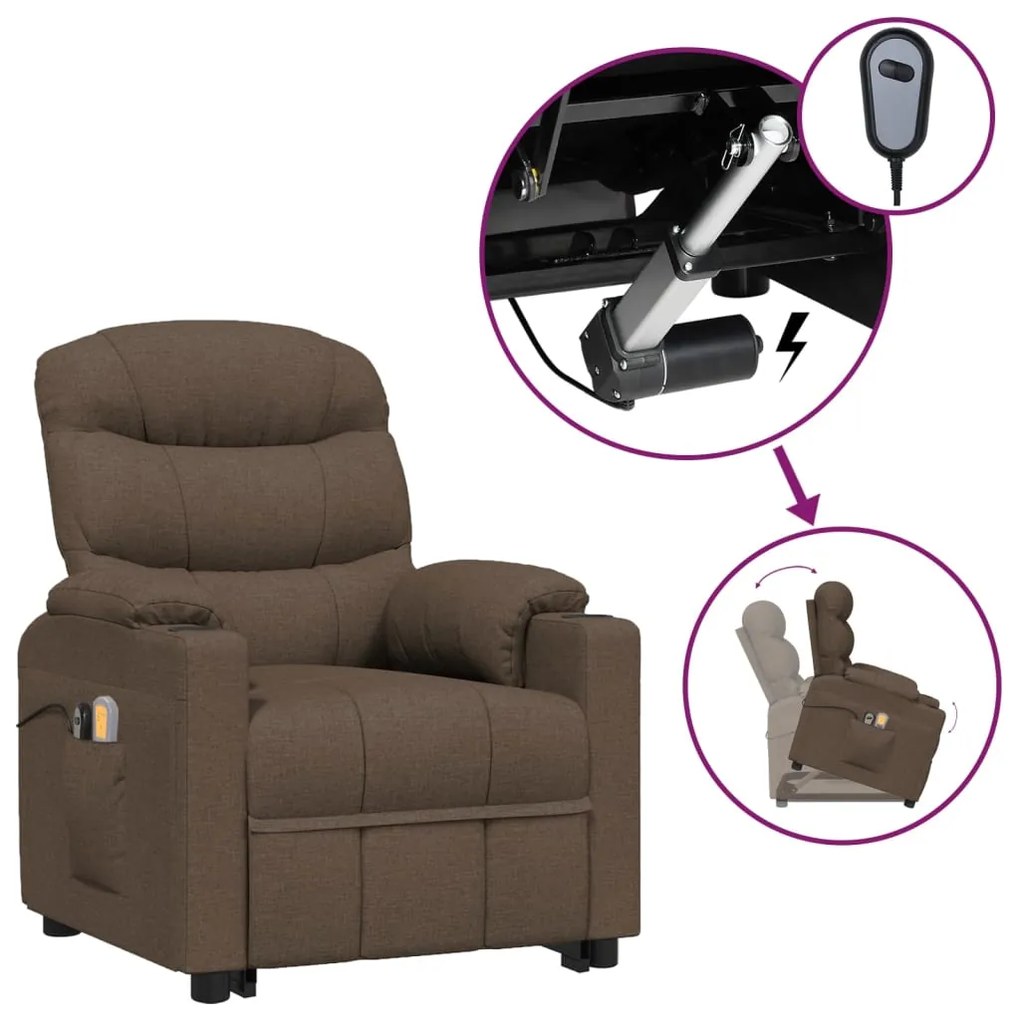 3143545 vidaXL Изправящ масажен стол, кафяв, текстил