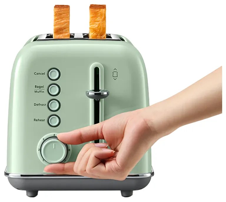 Тостер за хляб BUYDEEM DT620E, 900W, 2 слота, 7 автоматични програми и нива на препичане, LED индикатори, Тавичка за трохи, Зелен