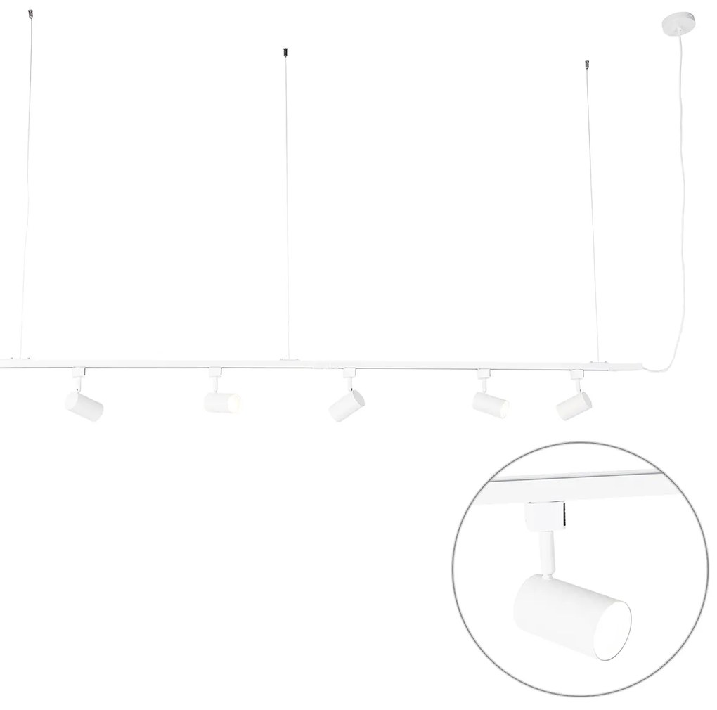 Модерна 1-фазна висяща релсова система с 5 прожектори бяла - Jeana
