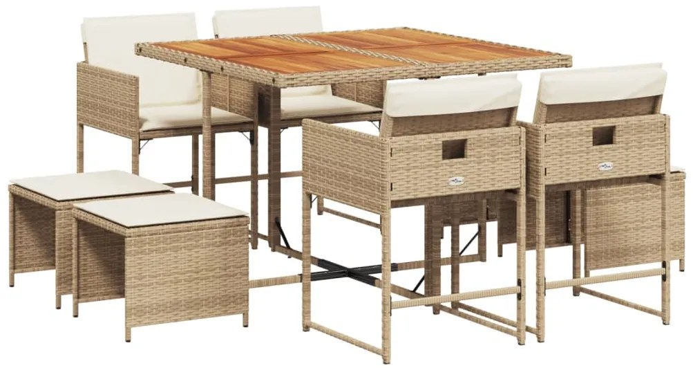 3211324 vidaXL Градински комплект с възглавници, 9 части, бежов полиратан