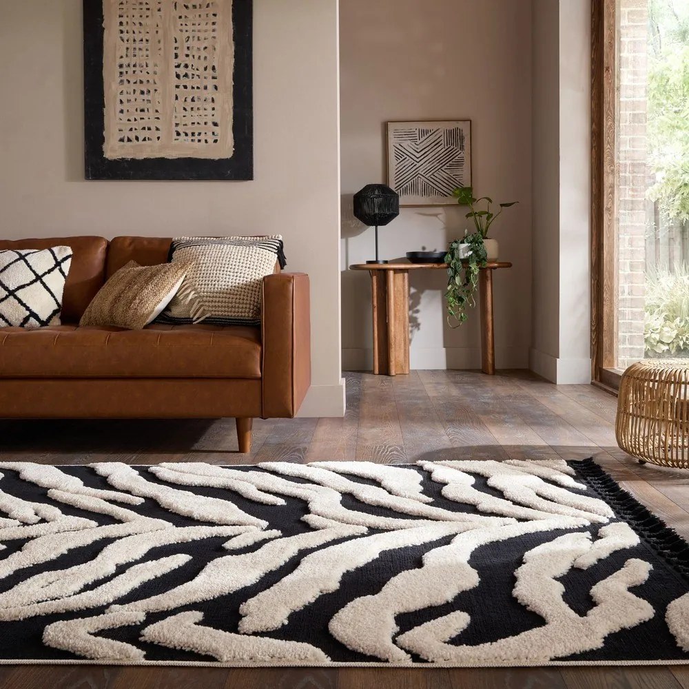 Черно-бял килим 200x300 cm Esra Zebra – Flair Rugs