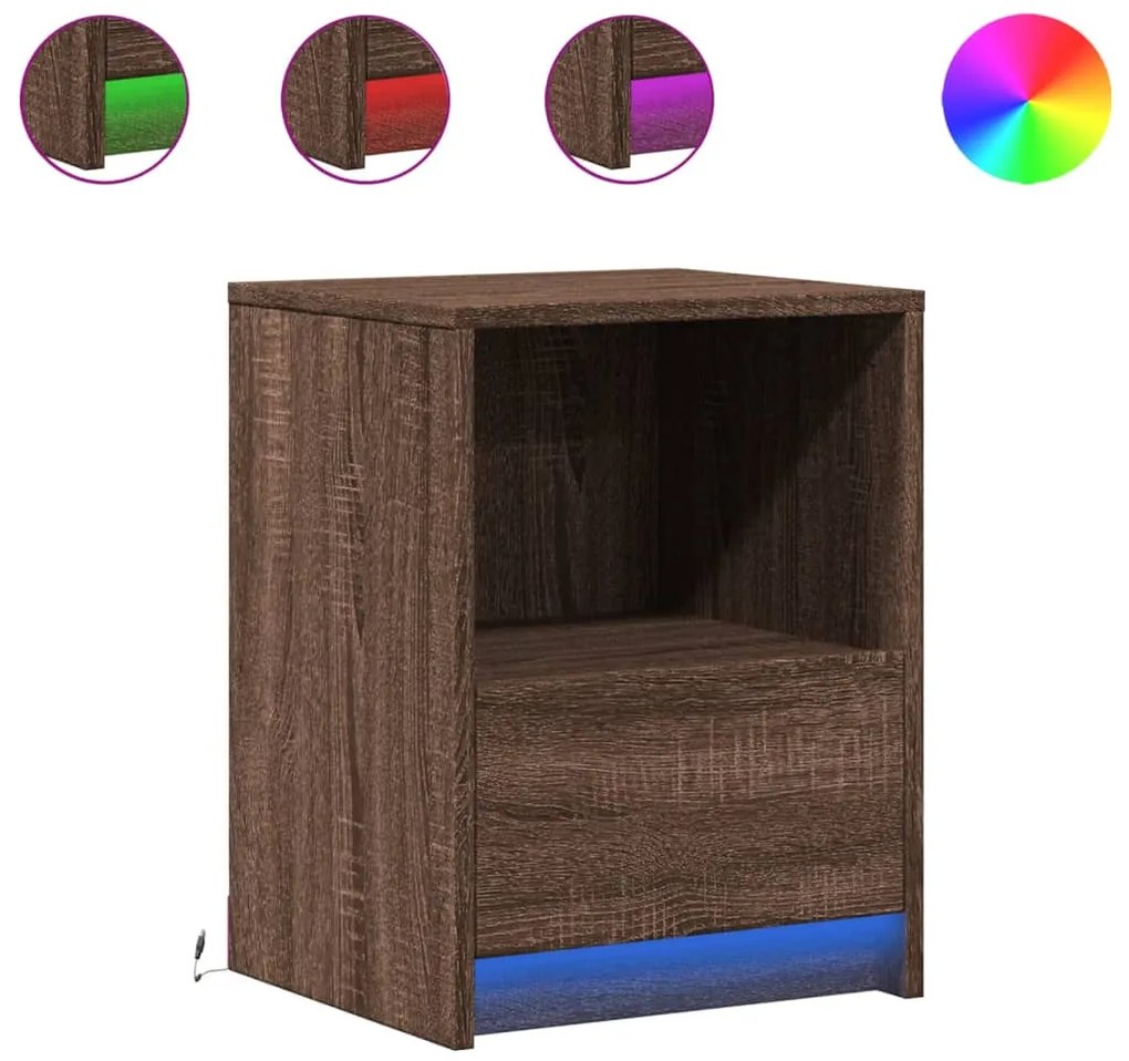 852031 vidaXL Нощно шкафче с LED осветление, кафяв дъб, инженерно дърво