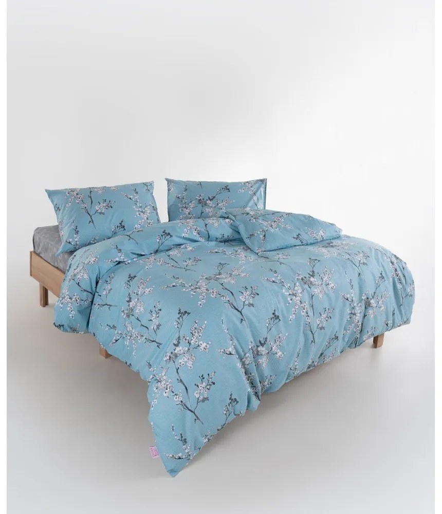 Синьо единично спално бельо от памук Renforcé 140x200 cm Blue Floral – Mila Home Luxury