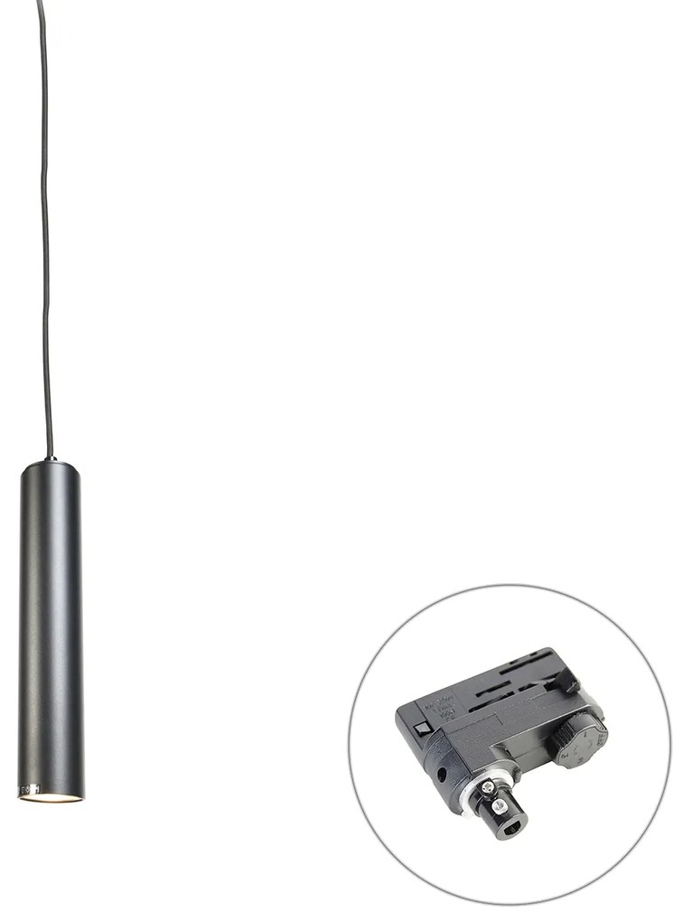 Дизайнерска висяща лампа черна вкл. адаптер за релса 3-фазен - 3-Phase Tuba Small