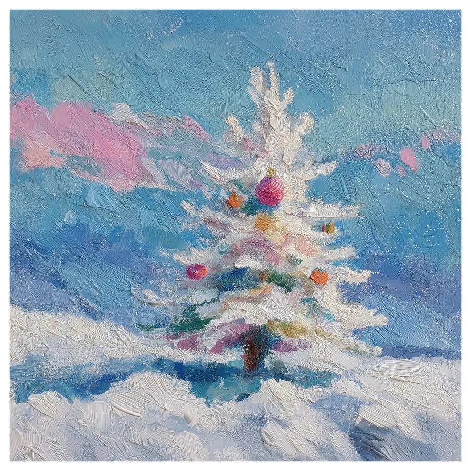 Картина на платно – Зимна магия с коледно дърво