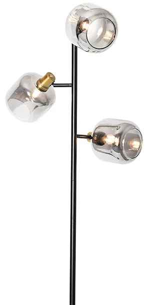 Подова лампа черна със злато с опушено стъкло 3-светлина - Zuzanna