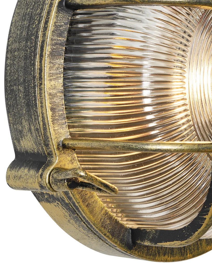 Външна стенна и таванна лампа антично злато кръгла IP44 - Noutica