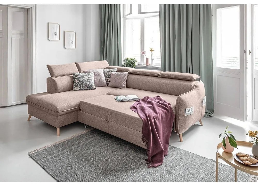 Бежов ъглов разтегателен диван ляв ъгъл, Sweet Harmony - Miuform