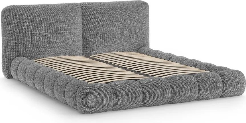 Тъмносиво тапицирано двойно легло с място за съхранение и включена подматрачна рамка 200x200 cm Solange – Micadoni