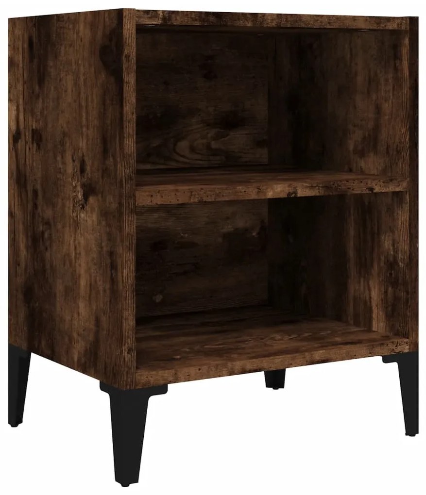 813104 vidaXL Нощно шкафче с метални крака, опушен дъб, 40x30x50 см