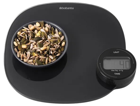 Кухненска везна Brabantia Tasty+ 1001253, До 5 кг, Без нужда от батерии, ТАРА, Дигитален дисплей, Тъмносив