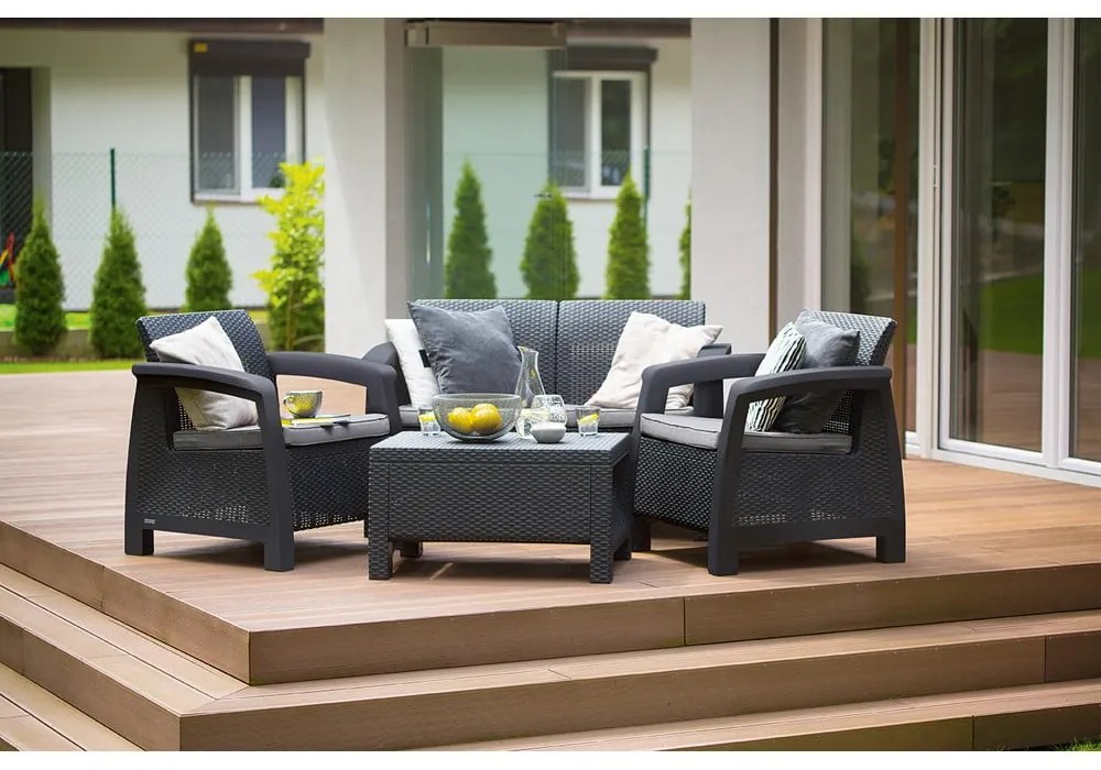 Сив градински комплект за отдих за 4 Bahamas – Keter