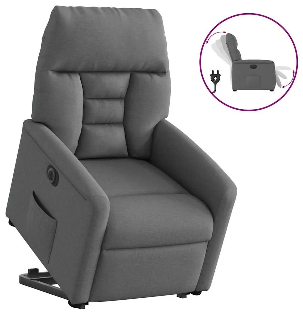 3303053 vidaXL Електрически изправящ реклайнер стол, тъмносив, текстил