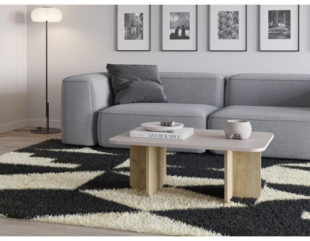 Кремава/естествена масичка за кафе от декор от дъб 56x100 cm Hillary – Marckeric