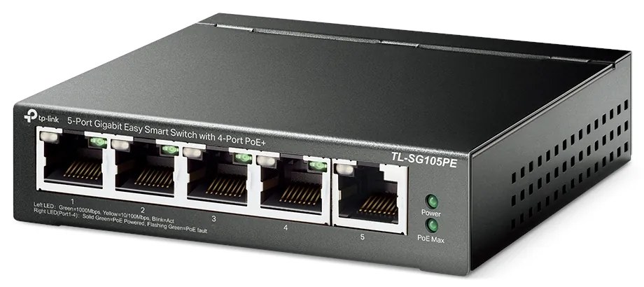 Комутатор TP-Link Gigabit Easy Smart TL-SG105PE 5-портов с 4 PoE+ порта