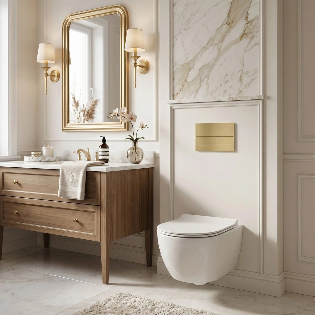 Комплект Структура за Вграждане за WC Slim 024N с Бутон T Brush Gold