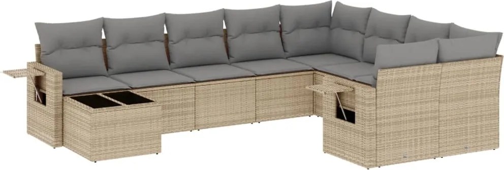 3252996 vidaXL Градински диван с възглавници, 10 части, бежов полиратан